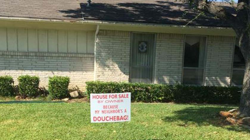 Farmers Branch neighbor feud escalates to sign in woman's yard