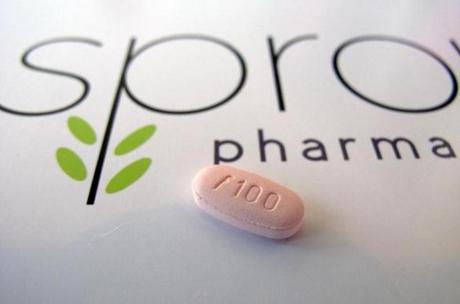 A tablet of flibanserin is seen on a brochure for Sprout Pharmaceuticals at the company's Raleigh N.C. headquarters