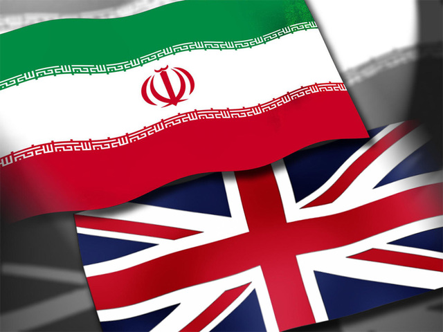 Flags of the UK and Iran                       AP Graphics Bank