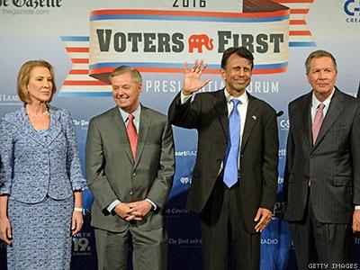 From left Candidates Carly Fiorina Lindsey Graham Bobby Jindal and John Kasich at the forum