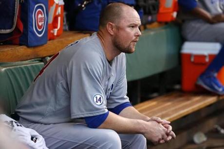 Chicago Cubs starting pitcher Jon Lester sits in the dugout during the first inning of a baseball game against the Pittsburgh Pirates in Pittsburgh Monday Aug. 3 2015