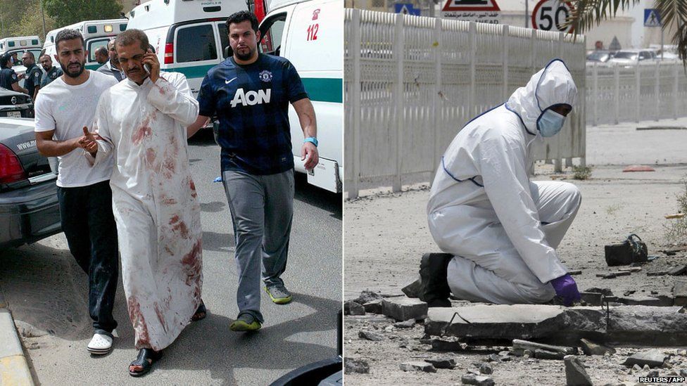 A composite image showing the aftermath of terror attacks in Kuwait and Bahrain