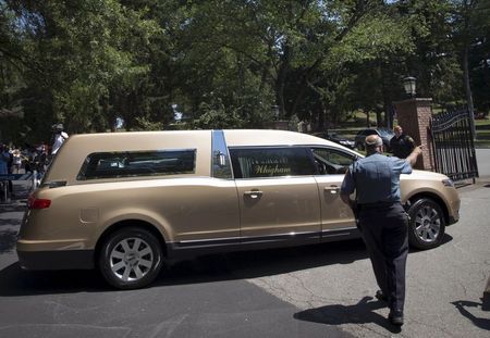 Hearse carrying the remains of Bobbi Kristina Brown arrives for a burial service at the Fairview Cemetery in Westfield