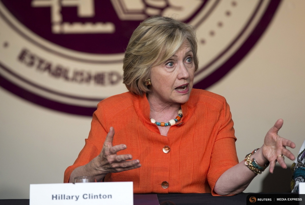 Democratic presidential candidate Hillary Clinton speaks at a Service Employees International Union roundtable on Home Care at Los Angeles Trade Technical College in Los Angeles California