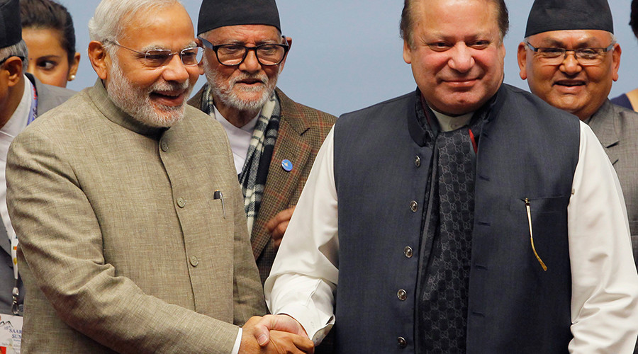 India's Prime Minister Narendra Modi shakes hands with his Pakistani counterpart Nawaz Sharif