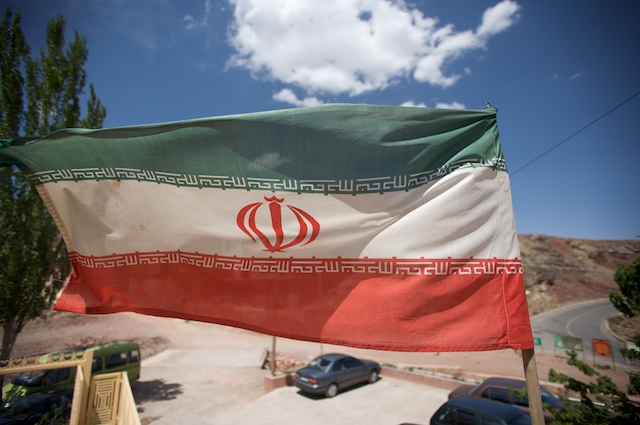 Iranian Flag Abyaneh mountain village Iran