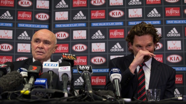 James Hird and Paul Little make the announcement