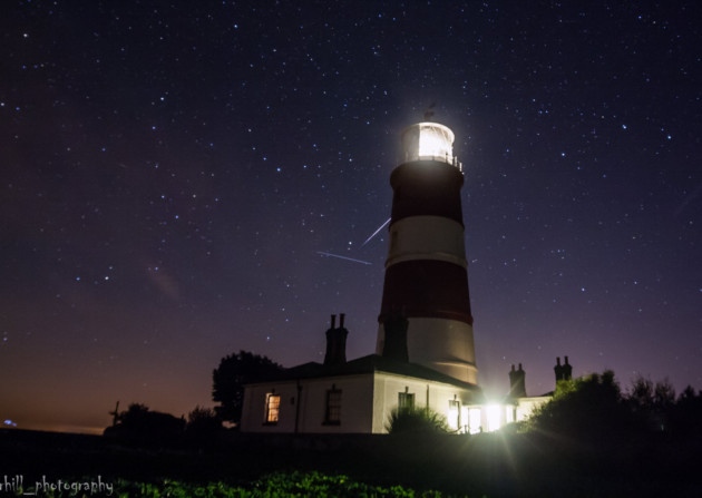 James Rowley Hill captured the meteors at Happisburgh lighthouse between midnight and 2am on Monday night