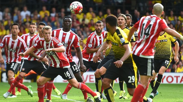 James Ward Prowse of Southampton braces himself for a clearance