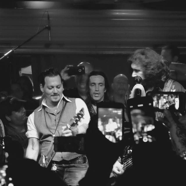 Johnny Depp Extreme's Nuno Bettencourt and Gene Simmons on stage together at Lucky Strike