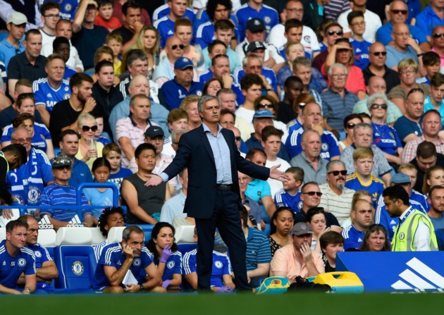 Jose Mourinho gestures during the Barclays Premier League match between Chelsea and Swansea