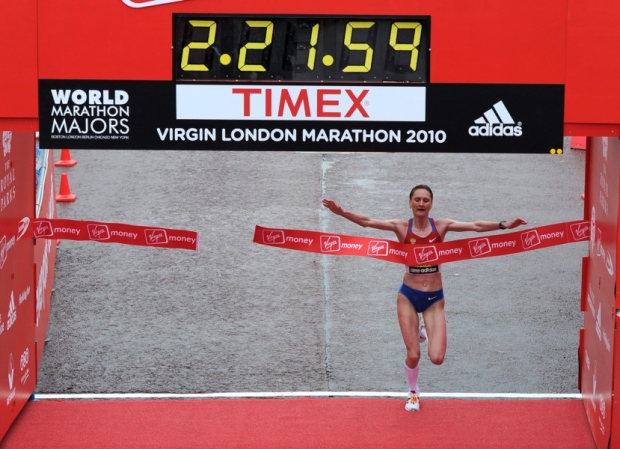 Liliya Shobukhova of Russia in the 2010 London Marathon. She was later exposed as a drugs cheat