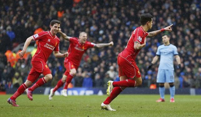 Liverpool's Philippe Coutinho celebrates after scoring a goal for his side