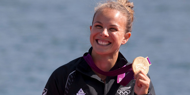 New Zealand kayaker Lisa Carrington after winning Gold in the final of the Kayak Single K1 200m Women Canoe Sprint at the 2012 London Olympics