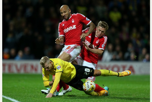 Matej Vydra is brought down by Kelvin Wilson       	      	     VIEW