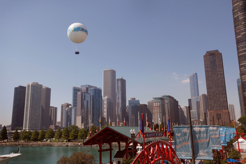 Chicago Illinois. The helium-filled balloon which opened for riders today is tethered to the ground along Chicago's