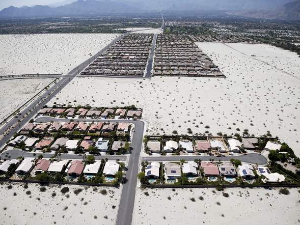 Homes with swimming pools are seen in the Palm Springs area