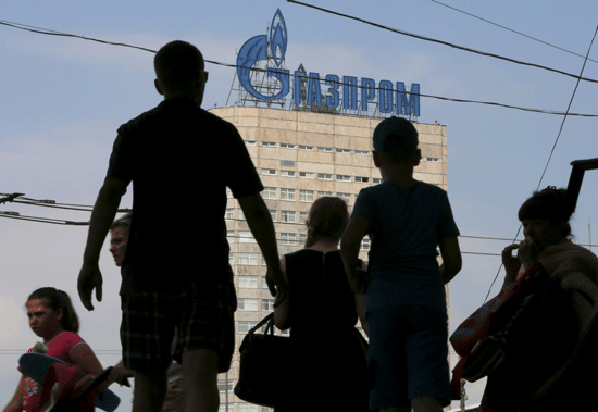 People in front of the Gazprom company building in Moscow yesterday