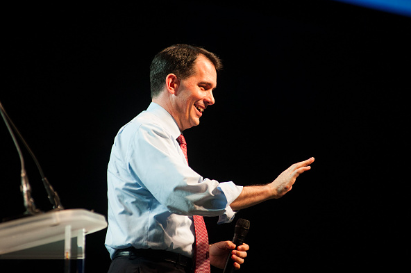 DENVER COLORADO- JUNE 27 Scott Walker waves during the Western Conservative Summit at the Colorado Convention Center in Denver Colorado