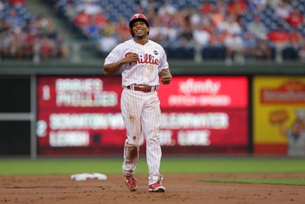 Revere during his last game with the Phillies