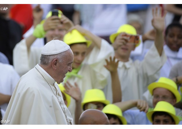 Pope Francis arrives in St. Peter's Square for an audience with Altar boys and girls from across Europe- AP