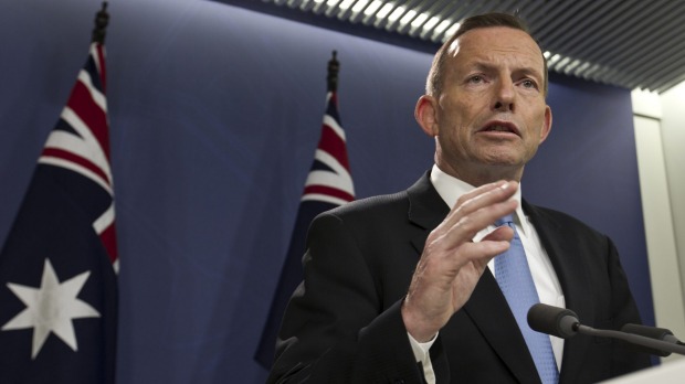 Prime Minister Tony Abbott addresses the media on Sunday