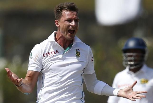 South Africa's Dale Steyn celebrates after taking the wicket of Sri Lanka's Kaushal Silva during the fifth day of their first test cricket match in Galle July 20 2014. REUTERS  Dinuka Liyanawatte