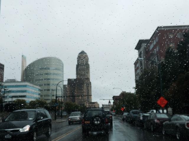 Rain moving into downtown Buffalo Thursday afternoon