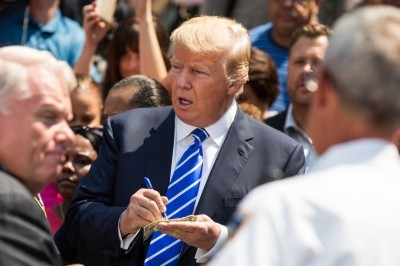 Republican Presidential hopeful Donald Trump leaves Manhattan Supreme Court where he was serving on jury duty on Aug. 17