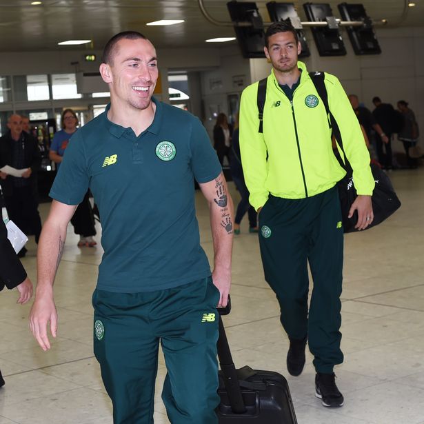 SNS Group
Celtic's Scott Brown and Craig Gordon arrive at Glasgow Airport