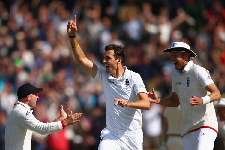 Steven Finn returned figures of five for 45 in his 13 overs so far