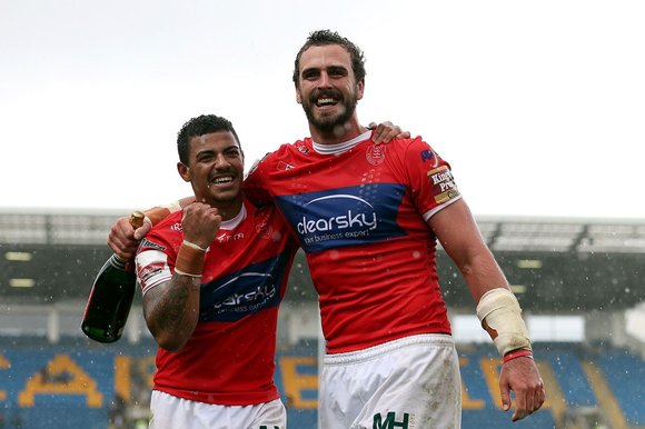 Sweet success Keiran Dixon left celebrates with teammate Josh Mantellato as Hull KR reach the Challenge Cup final