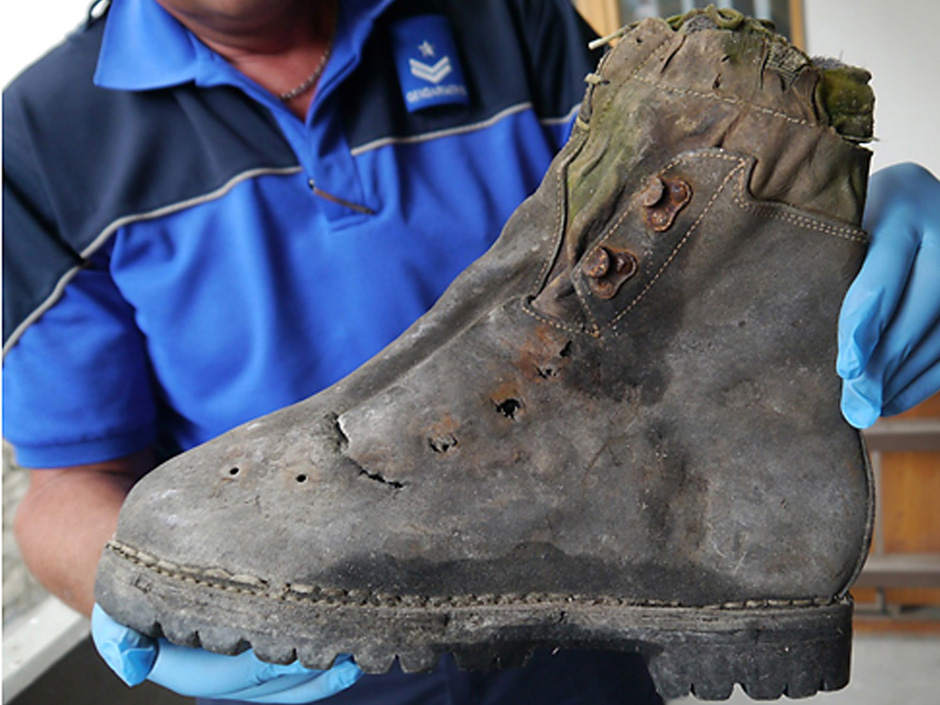 A mountain shoe found next to the remains of two Japanese climbers who disappeared in the Swiss Alps in 1970