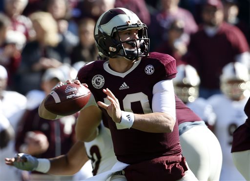 Texas A&M quarterback Kyle Allen prepares to pass in the first half of an NCAA college football game against Louisiana Monroe Saturday Nov. 1 2014 in College Station Texas