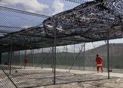 Detainees at Camp Delta at the U.S. Naval Base Guantanamo Bay Cuba exercise in Camp 3