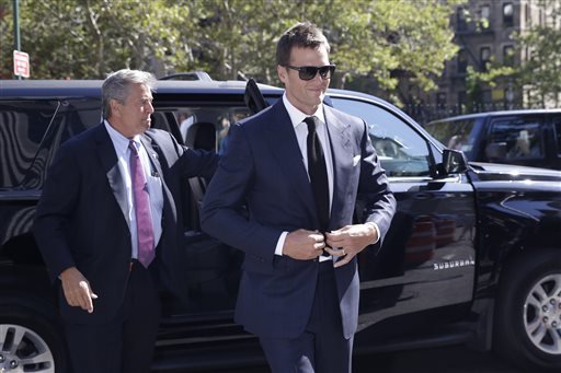 New England Patriots quarterback Tom Brady arrives at federal court in New York. Brady returns to practice and lawyers for the NFL and its players union face a federal judge Wednesday Aug. 19 after settlement