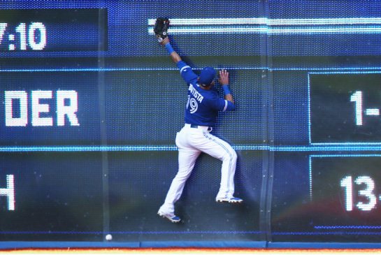 It's been one of those weekends so far for the Toronto Blue Jays. Outfielder Jose Bautista can't make a play during the eighth inning of the New York Yankees 4-1 win over Toronto