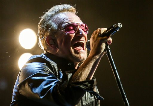 Bono of U2 performs at the Innocence + Experience Tour at The Forum in Inglewood Calif. The special guests at U2’s concert Thursday night