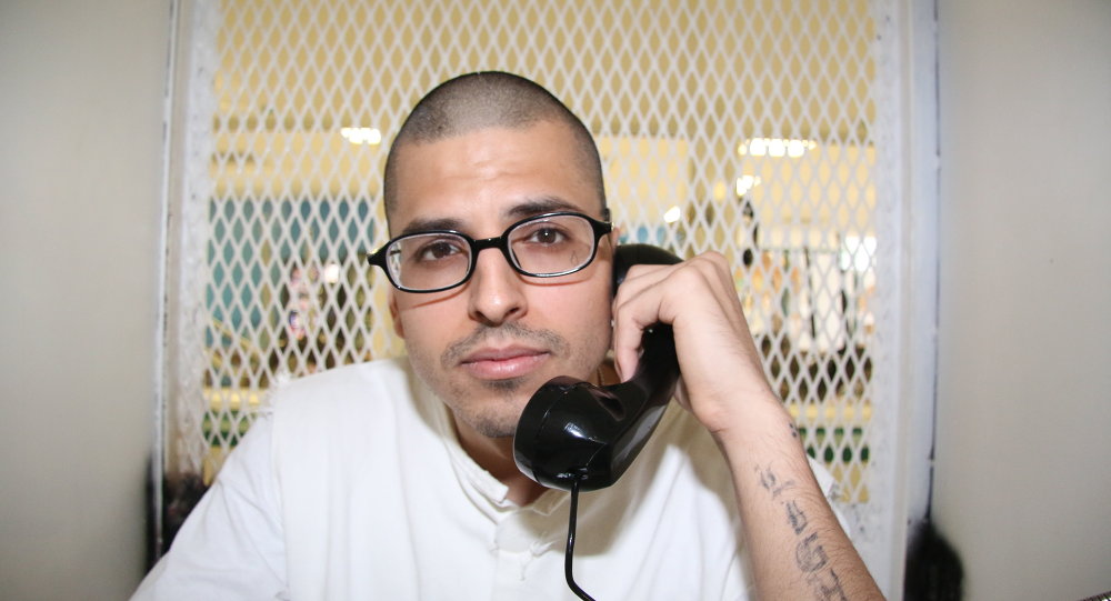 Daniel Lee Lopez 27 speaks from a visiting cage outside death row at the Texas Department of Criminal Justice Polunsky Unit near Livingston Texas