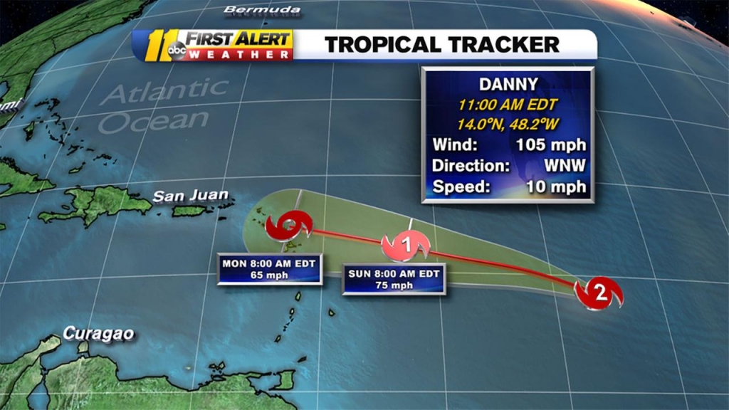 Hurricane Danny strengthens into Category 2 hurricane