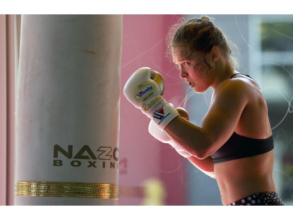 Ronda Rousey works out at Glendale Fighting Club in her California hometown earlier this month