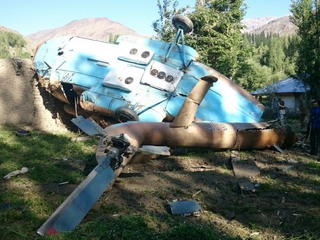 Wreckage of the MI-17 that crash-landed in Chitral on Thursday