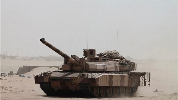 Aug. 3 2015 a tank belonging to fighters against Shiite rebels known as Houthis driving near a road leading to Al Anad base near Aden in the southern province of Lahej Yemen. Pro-government troops seized the base from Shi