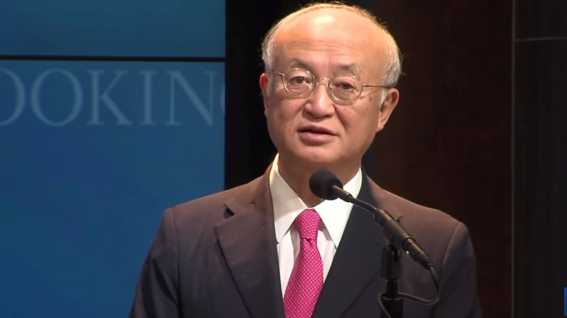 Yukia Amano director-general of the UN's International Atomic Energy Agency speaks at the Brookings Institute