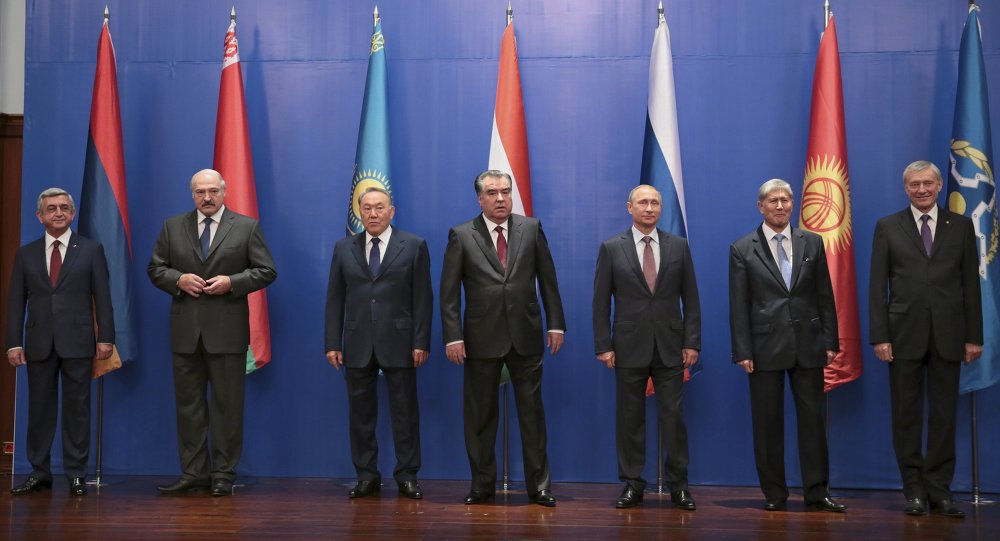 Presidents Serzh Sargsyan of Armenia Alexander Lukashenko of Belarus Nursultan Nazarbayev of Kazakhstan Emomali Rahmon of Tajikistan Vladimir Putin of Russia Almazbek Atambayev of Kyrgyzstan and the organization's Secretary General Niko