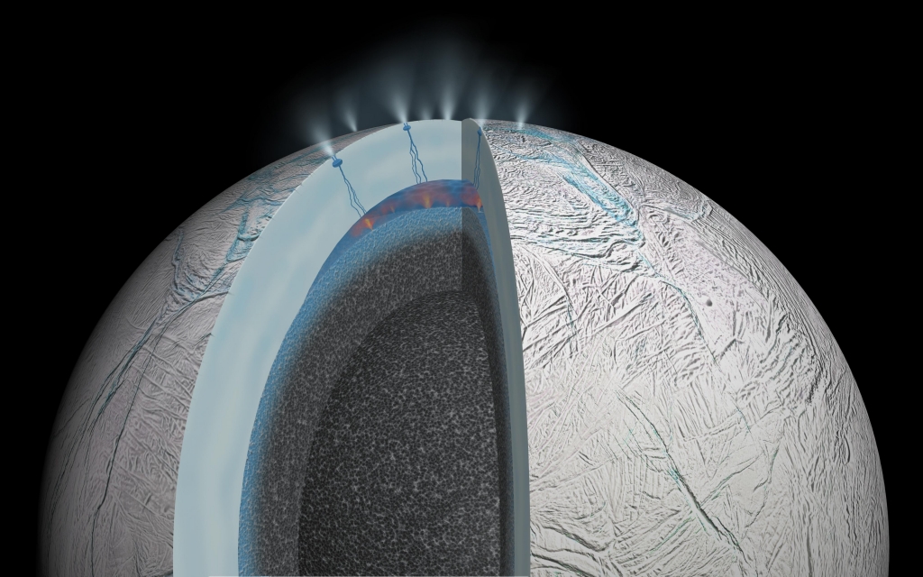 Saturn’s Icy Moon Enceladus Hosts Vast Ocean Beneath its Surface