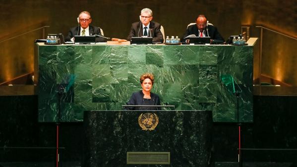 Brazilian President Dilma Rousseff at the UNGA in New York on 27 September 2015