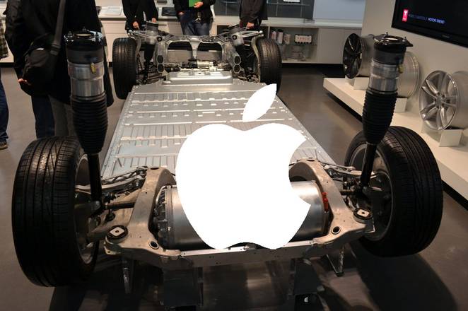 Apple logo on Tesla car battery