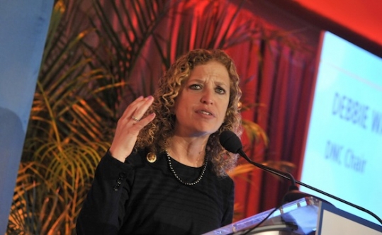 Debbie Wasserman Schultz speaking at a gala