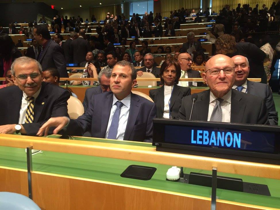 Prime Minister Tammam Salam and Foreign Minister Gebran Bassil attend the 70th United Nations General Assembly in New York